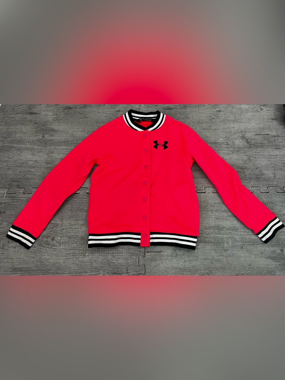 Under Armour Girls Neon Pink Full Zip Sweatshirt Jacket Logo Graphic Print YMD
